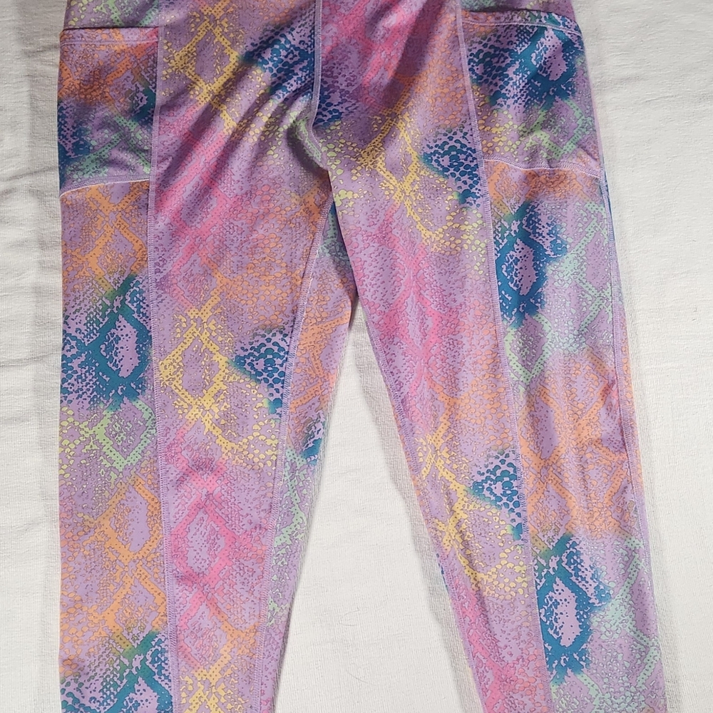 Pro Player Women's 1X Purple Multi Color Snake‎ Print Athletic Leggings Pockets